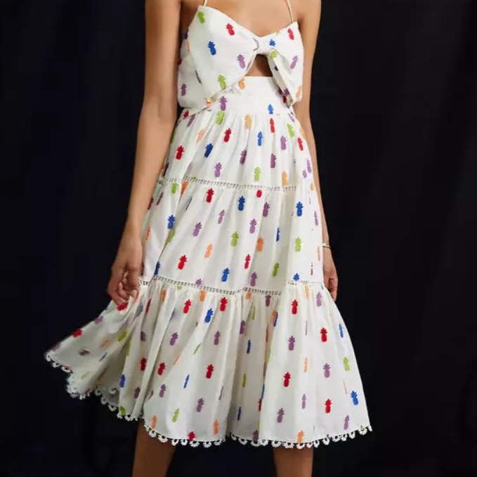 Worn Once Farm Rio Pineapple Bow Front Tie Halter Dress - Size S